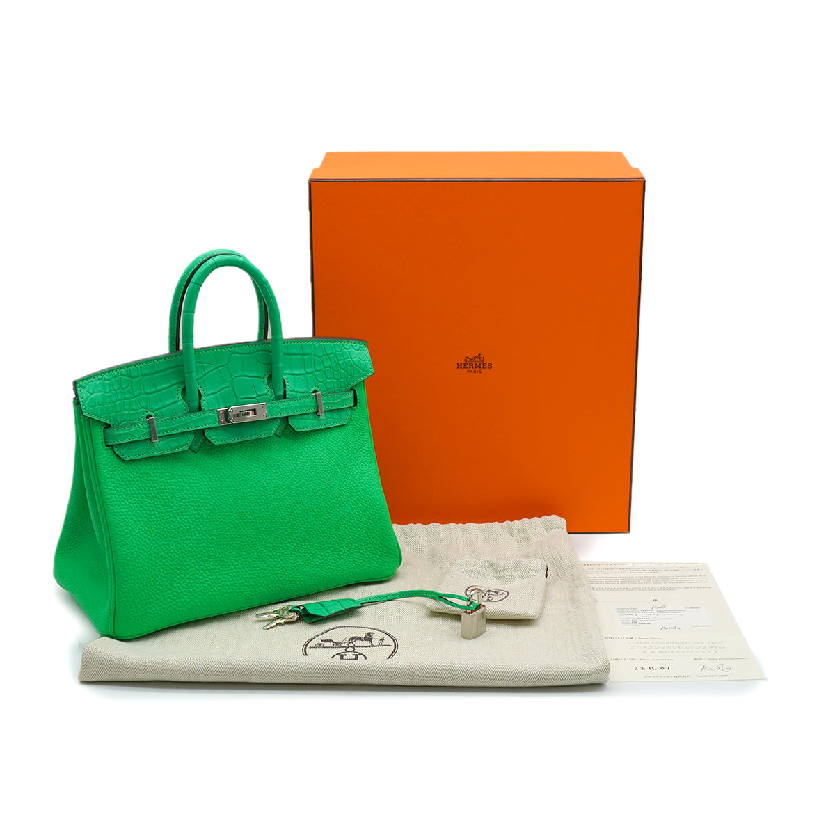 PURPOSE HERMES BIRKIN TOUCH 25 VERT COMICS TOGO ALLIGATOR HAND BAG 2023 B STAMP PALLADIUM HARDWARE 90343413
