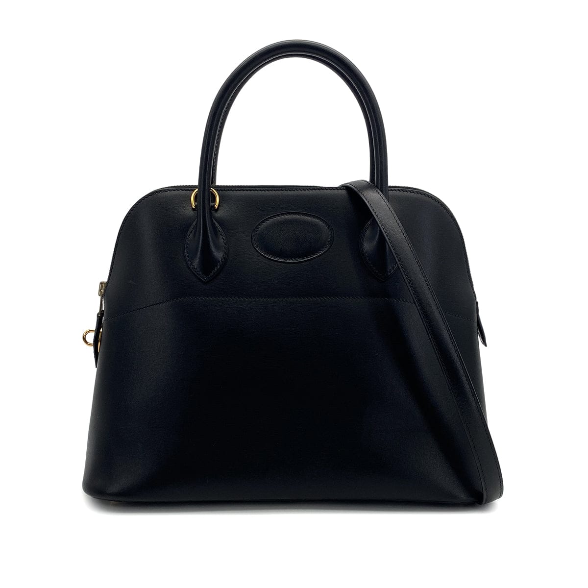 PURPOSE HERMES BOLIDE 31 BLACK BOXCALF HAND SHOULDER BAG 2002 SQUARE F GOLD HARDWARE 90320998