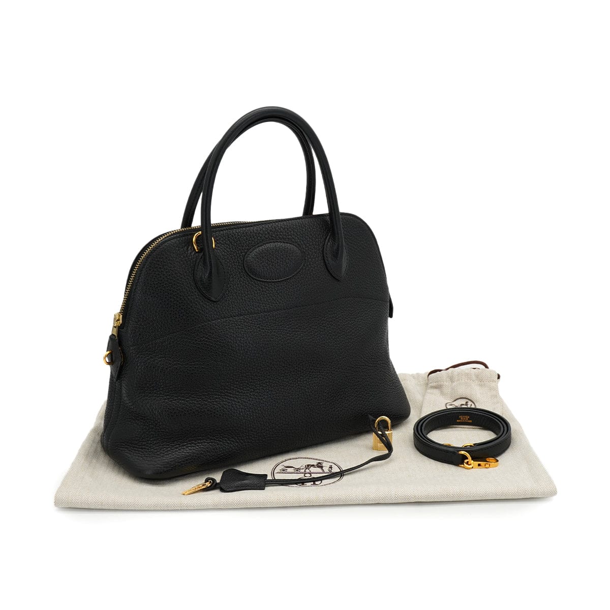 PURPOSE HERMES BOLIDE 31 BLACK TOGO HAND SHOULDER BAG 2004 SQUARE H GOLD HARDWARE 90326836