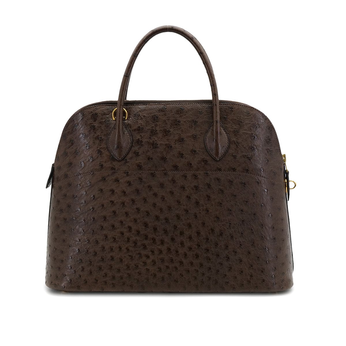 PURPOSE HERMES BOLIDE 35 CHOCOLAT OSTRICH HAND SHOULDER BAG 〇Y GOLD HARDWARE 90309175