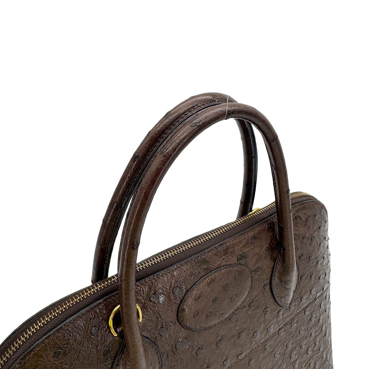 PURPOSE HERMES BOLIDE 35 CHOCOLAT OSTRICH HAND SHOULDER BAG 〇Y GOLD HARDWARE 90309175