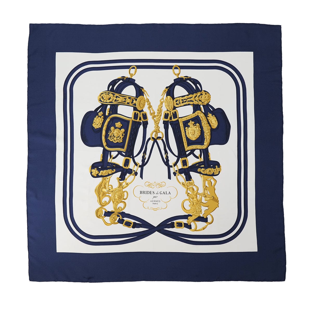 PURPOSE HERMES CARRE 90 BRIDES DE GALA SCARF SILK NAVY WHITE 90305245