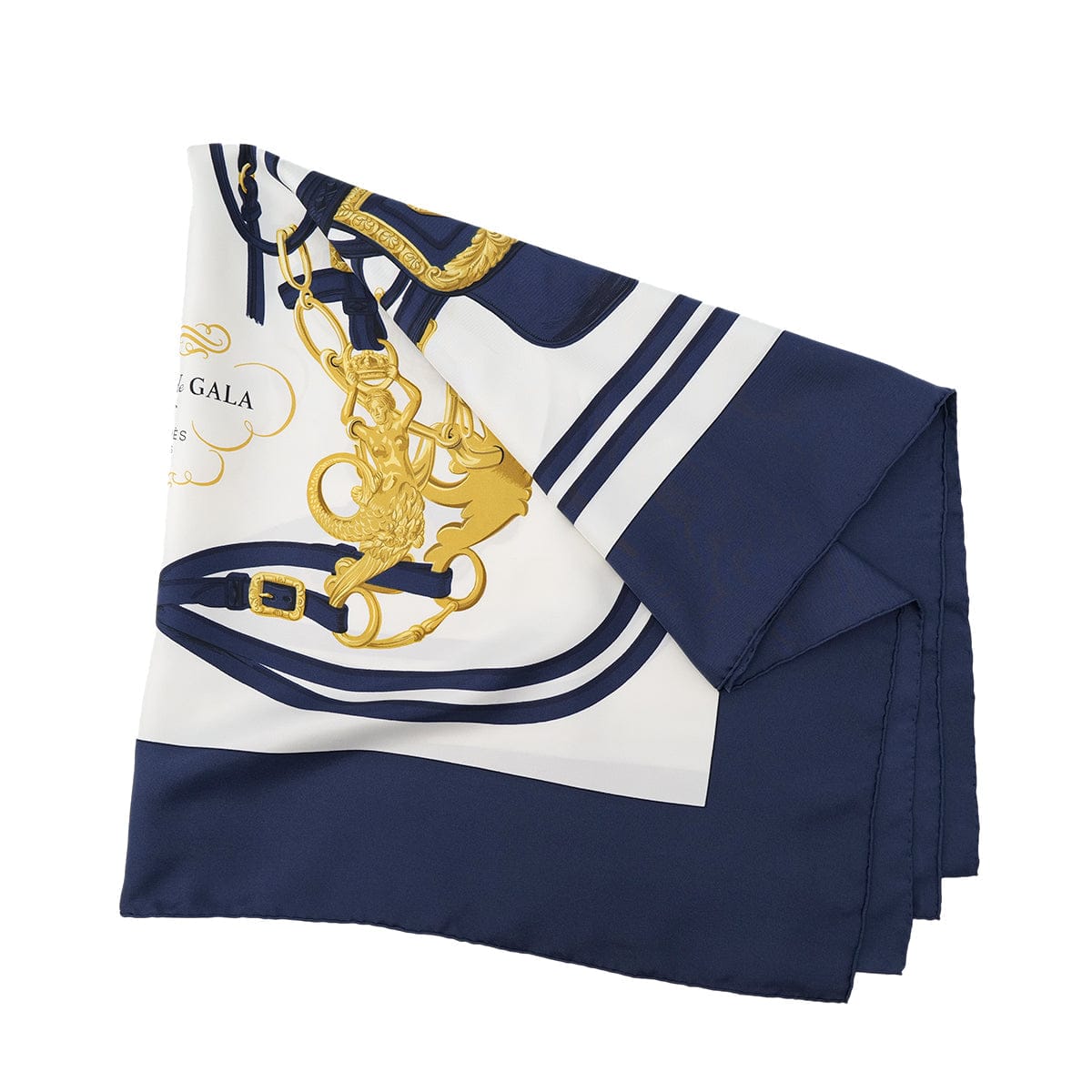 PURPOSE HERMES CARRE 90 BRIDES DE GALA SCARF SILK NAVY WHITE 90305245