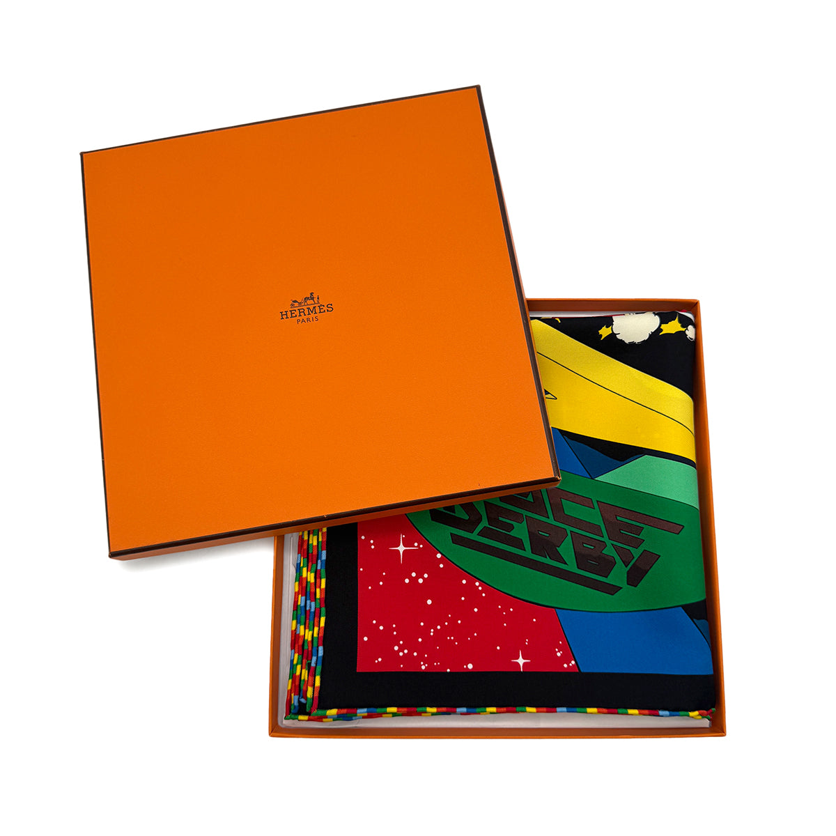 PURPOSE HERMES CARRE 90 SPACE DERBY SCARF SILK MULTICOLOR 90284574
