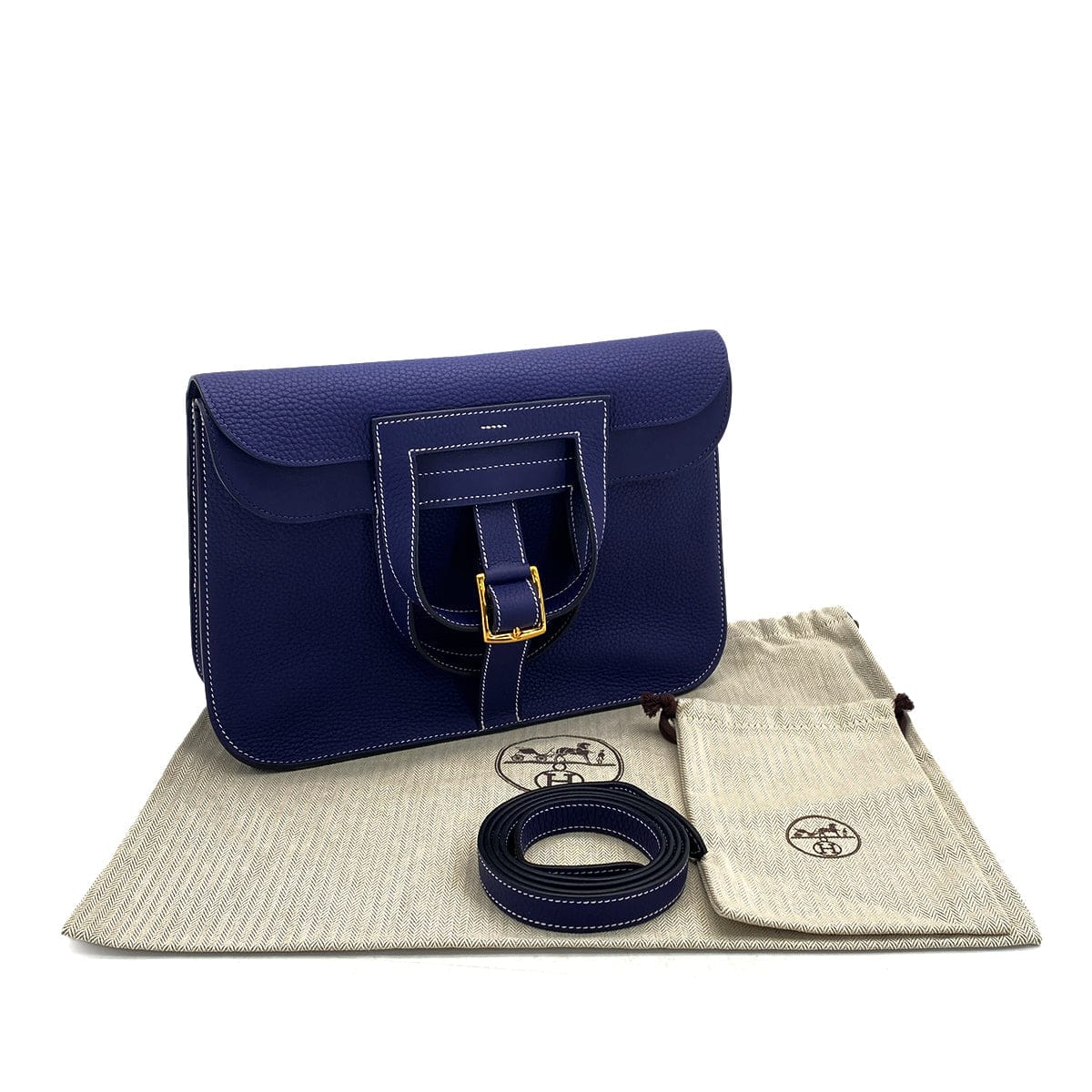 PURPOSE HERMES HALZAN 31 BLUE ENCRE TAURILLON CLEMENCE 5WAY HAND SHOULDER BAG C GOLD HARDWARE 90308363