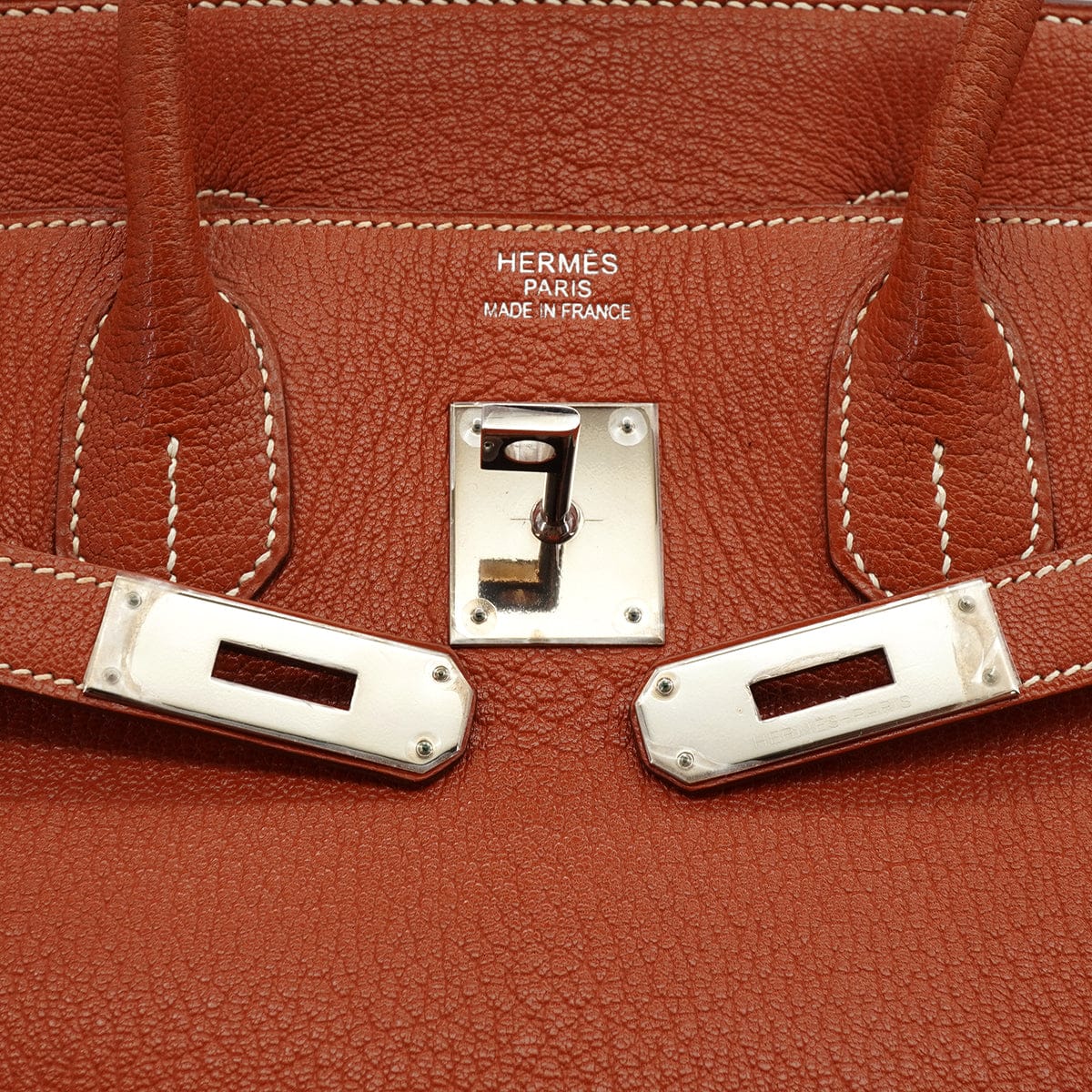 HERMES HAUT A COURROIES 32 BRIQUE CHEVRE HAND BAG 2006 SQUARE J PALLADIUM HARDWARE  DXBS6657