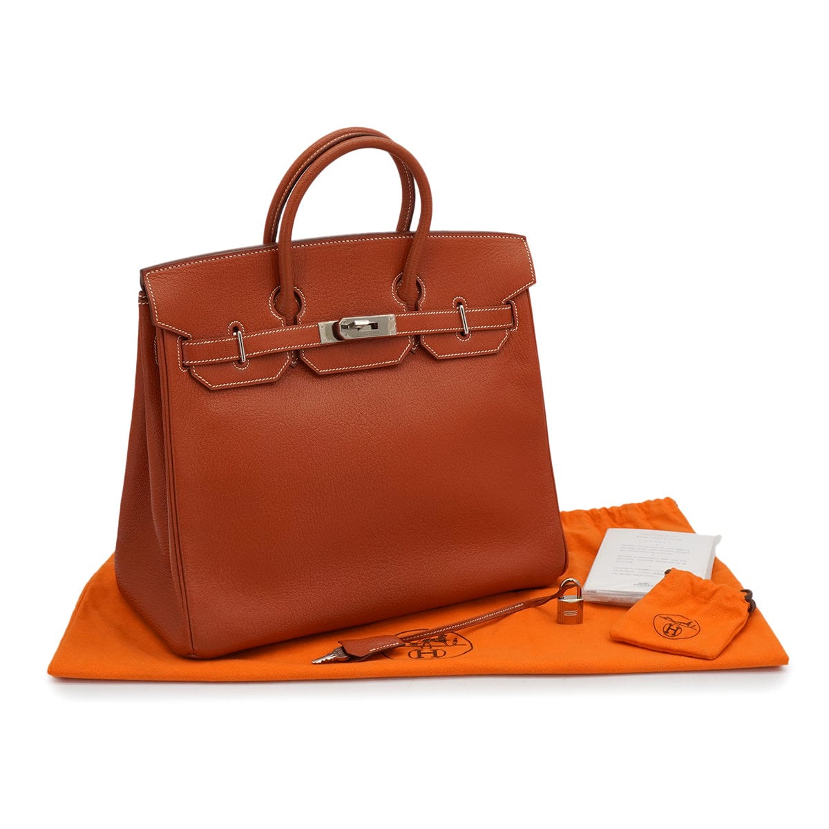 HERMES HAUT A COURROIES 32 BRIQUE CHEVRE HAND BAG 2006 SQUARE J PALLADIUM HARDWARE  DXBS6657