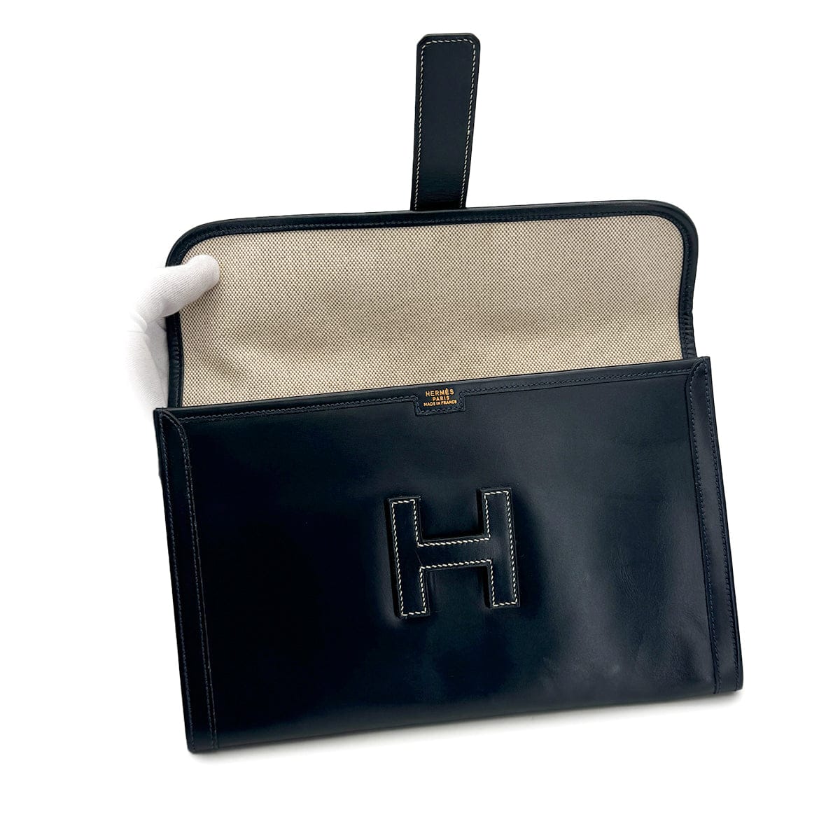 PURPOSE HERMES JIGE PM CLUTCH BAG BLUE INDGO BOX CALF 1995 CIRCLE Y 90322282