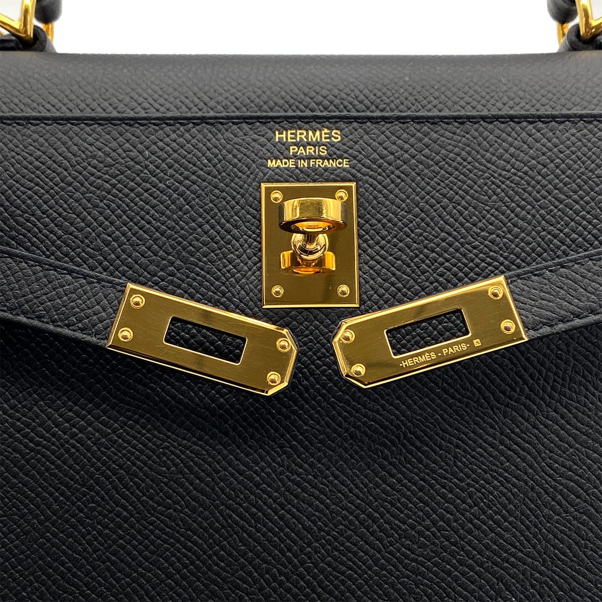 PURPOSE HERMES KELLY 25 SELLIER BLACK EPSOM HAND SHOULDER BAG 2021 Z STAMP GOLD HARDWARE 90325333