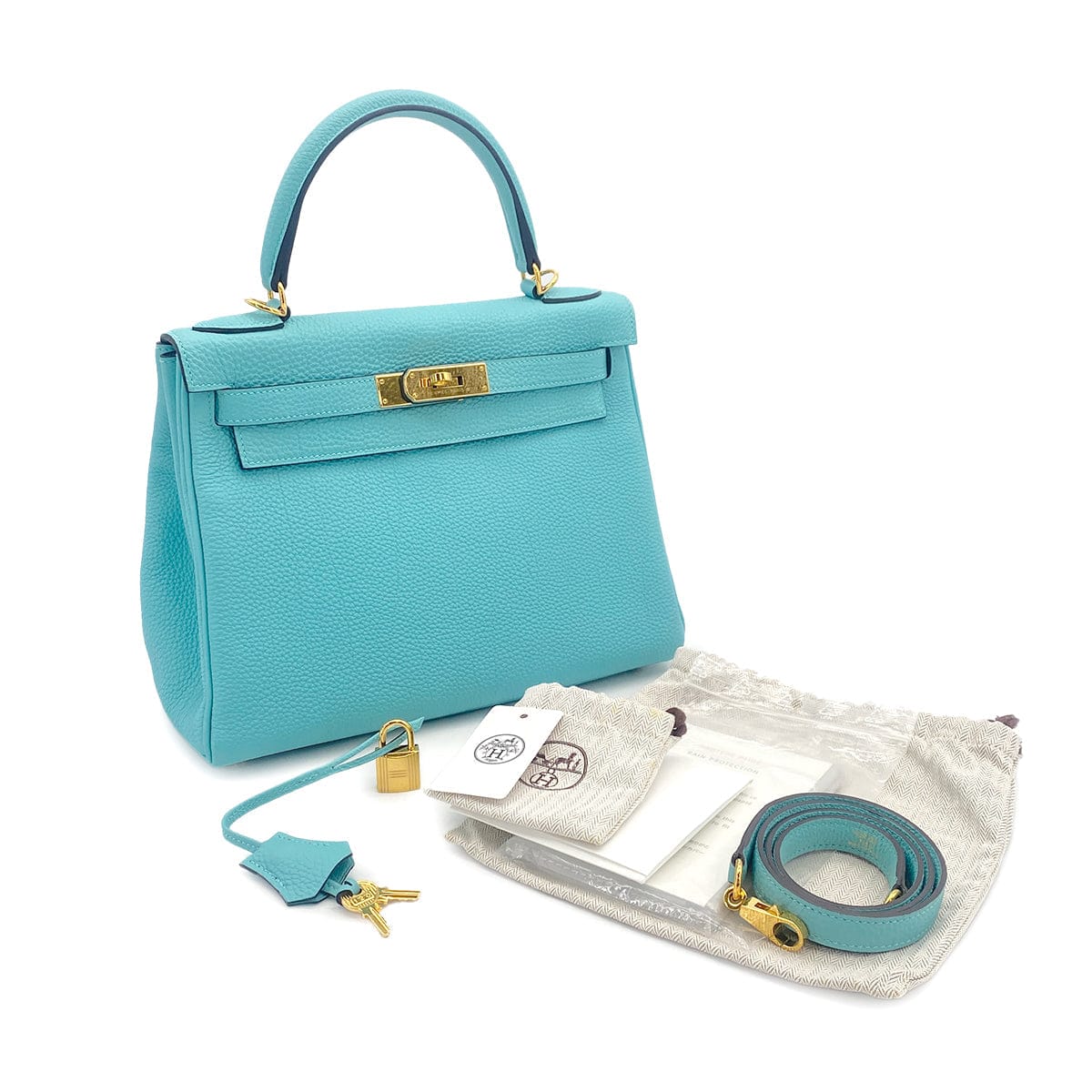 PURPOSE HERMES KELLY 28 RETOURNE BLUE ATOLL TOGO HAND SHOULDER BAG T GOLD HARDWARE 90309264
