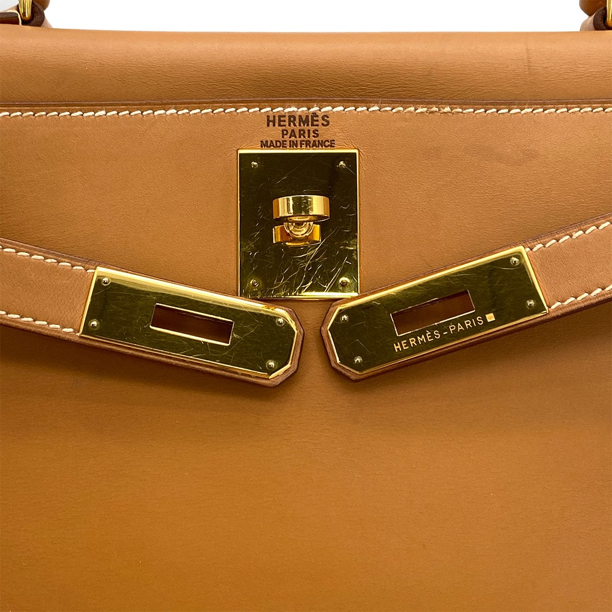 PURPOSE HERMES KELLY 28 RETOURNE NATUREL BOXCALF HAND SHOULDER BAG 1994 CIRCLE X GOLD HARDWARE 90324283
