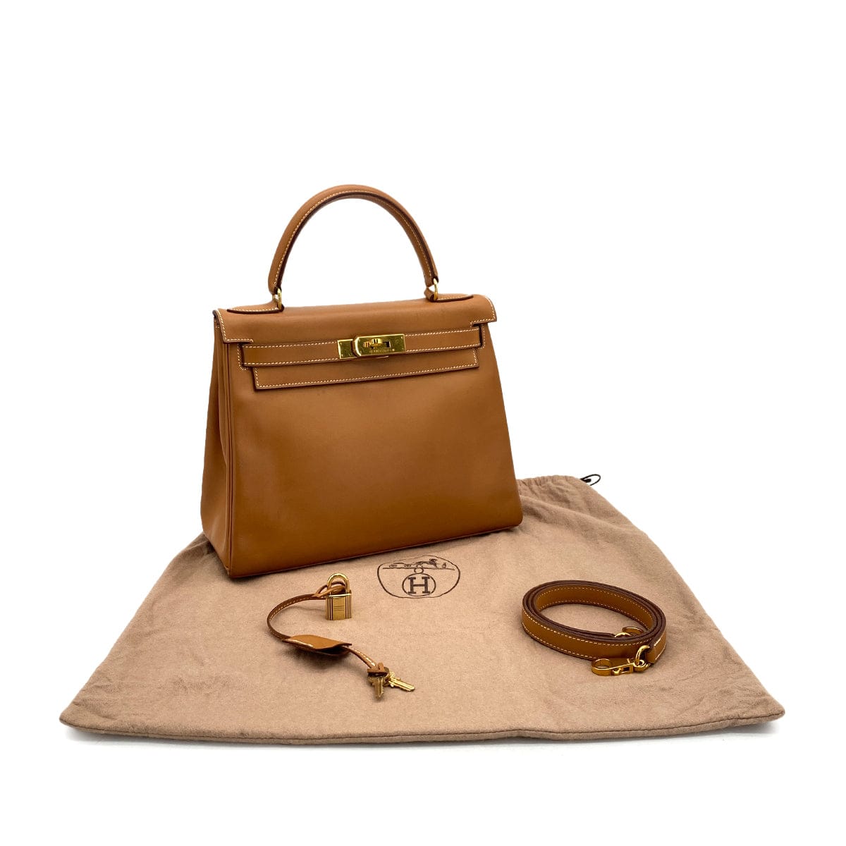 PURPOSE HERMES KELLY 28 RETOURNE NATUREL BOXCALF HAND SHOULDER BAG 1994 CIRCLE X GOLD HARDWARE 90324283