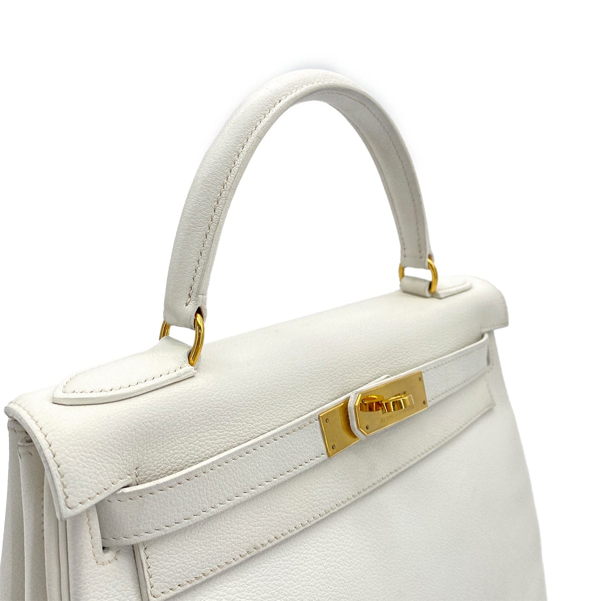 PURPOSE HERMES KELLY 28 RETOURNE WHITE GRAINE HAND SHOULDER BAG 〇W GOLD HARDWARE 90308961