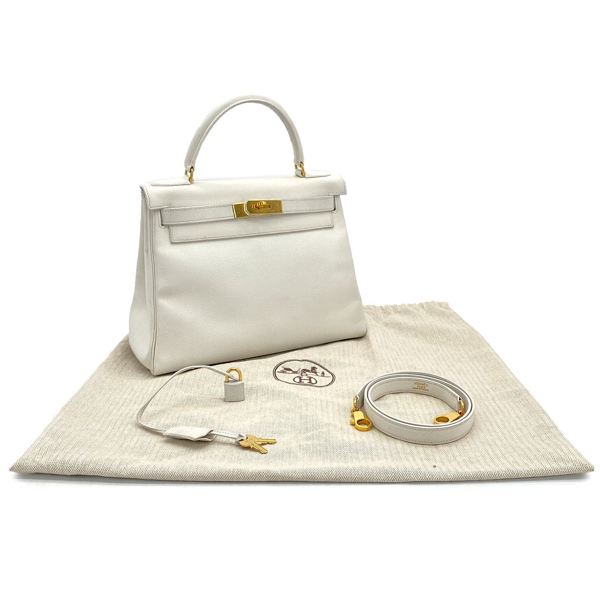 PURPOSE HERMES KELLY 28 RETOURNE WHITE GRAINE HAND SHOULDER BAG 〇W GOLD HARDWARE 90308961