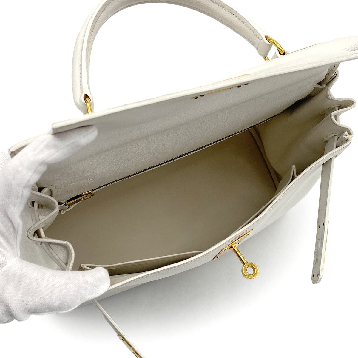 PURPOSE HERMES KELLY 28 RETOURNE WHITE GRAINE HAND SHOULDER BAG 〇W GOLD HARDWARE 90308961