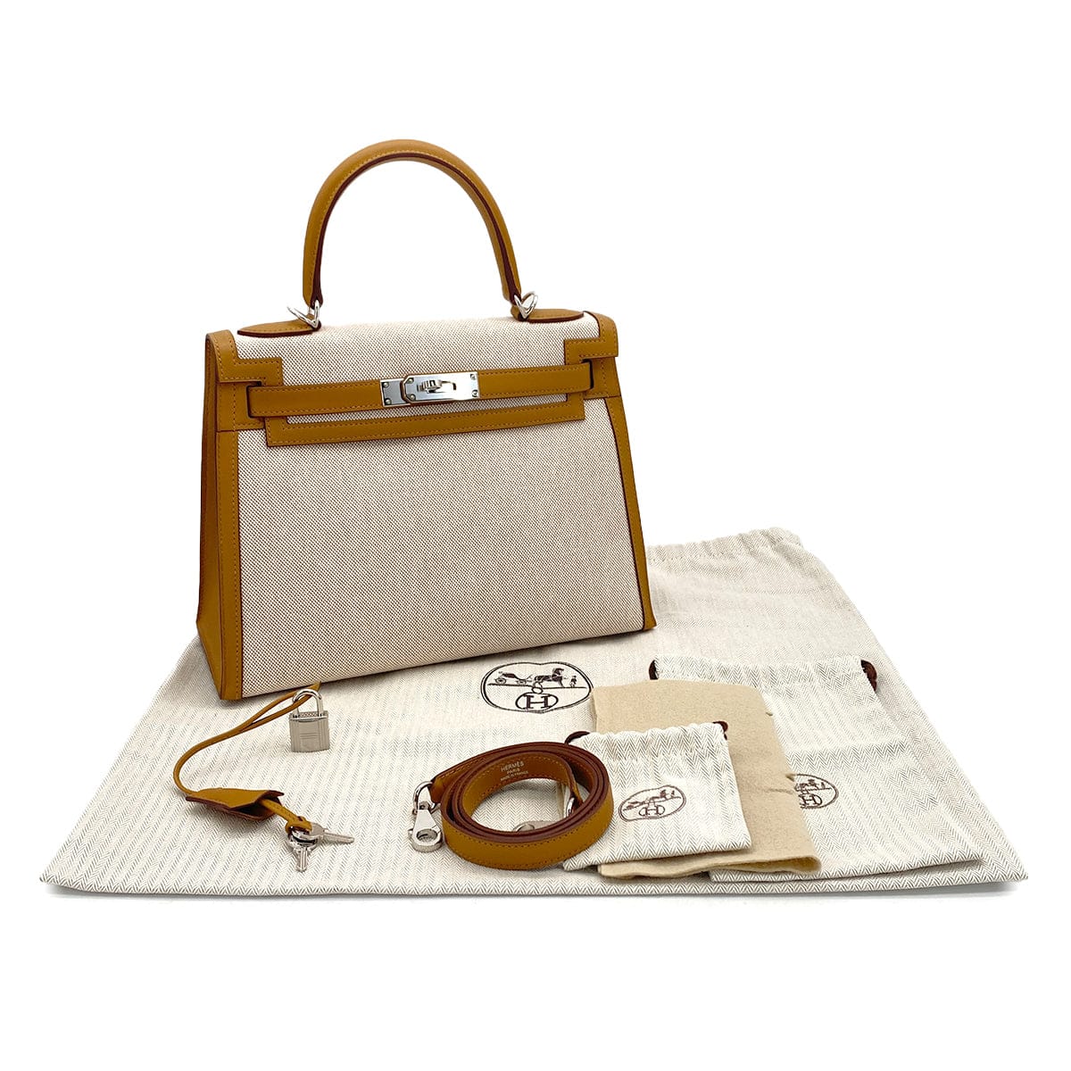 PURPOSE HERMES KELLY 28 SELLIER BISCUIT TOILE H VEAU SWIFT HAND SHOULDER BAG 2021 Z STAMP PALLADIUM HARDWARE 90327051