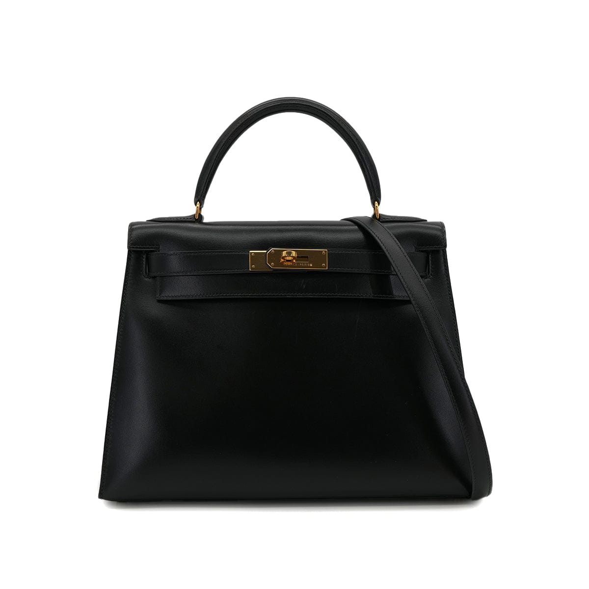 PURPOSE HERMES KELLY 28 SELLIER BLACK BOX CALF HAND SHOULDER BAG 〇U GHW 90301089