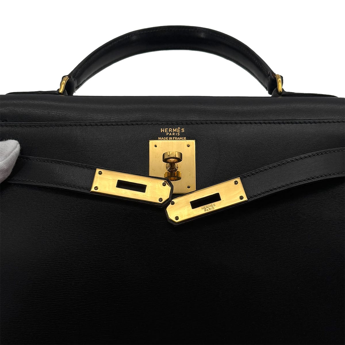 PURPOSE HERMES KELLY 28 SELLIER BLACK BOXCALF HAND BAG 1974 CIRCLE D GOLD HARDWRE 90312613