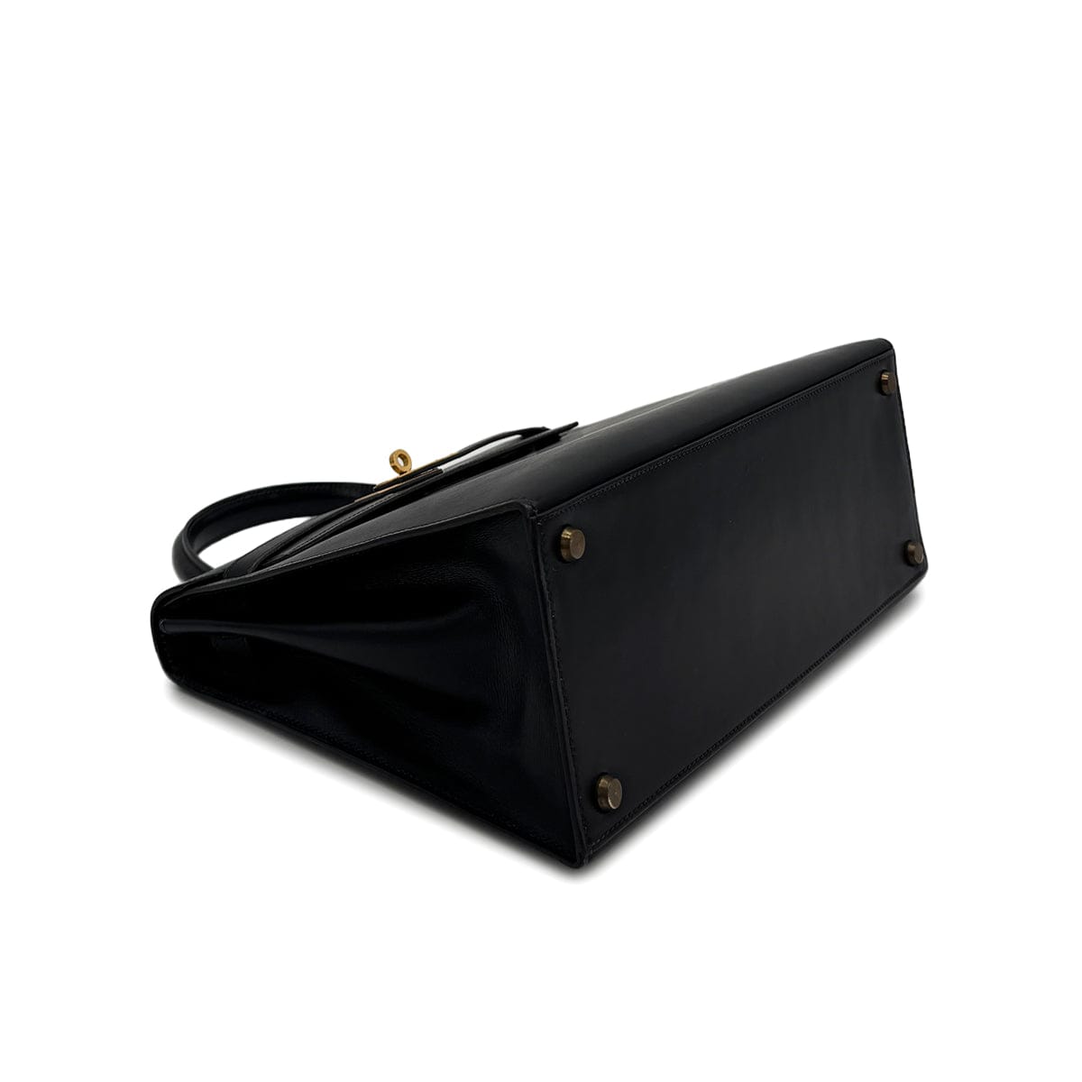 PURPOSE HERMES KELLY 28 SELLIER BLACK BOXCALF HAND BAG 1974 CIRCLE D GOLD HARDWRE 90312613
