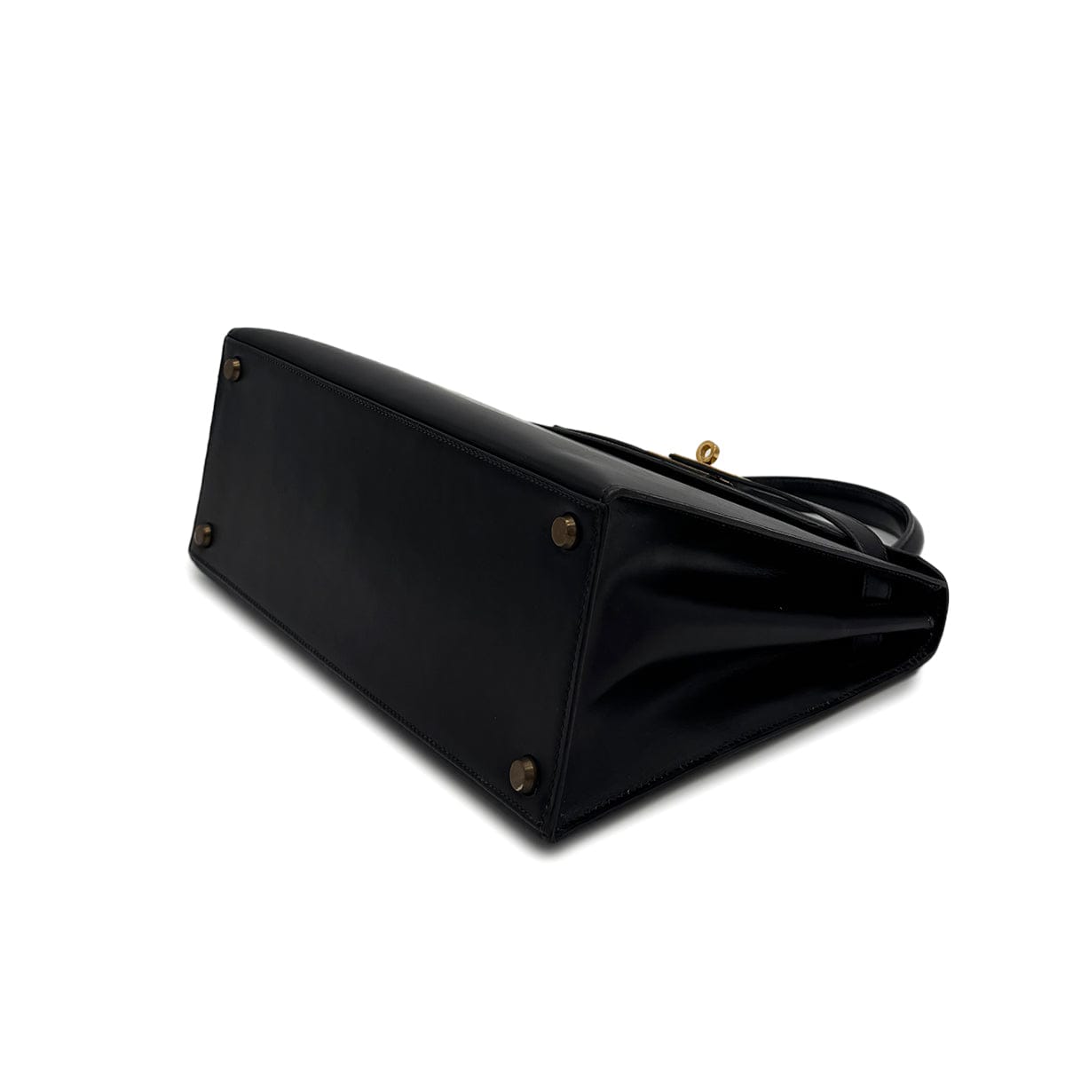 PURPOSE HERMES KELLY 28 SELLIER BLACK BOXCALF HAND BAG 1974 CIRCLE D GOLD HARDWRE 90312613