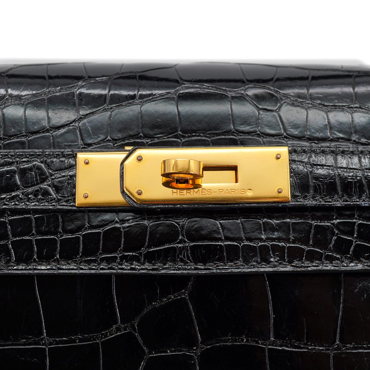 PURPOSE HERMES KELLY 28 SELLIER BLACK CROCODILE ALLIGATOR HAND SHOULDER BAG 1988 CIRCLE R GOLD HARDWARE 90327058