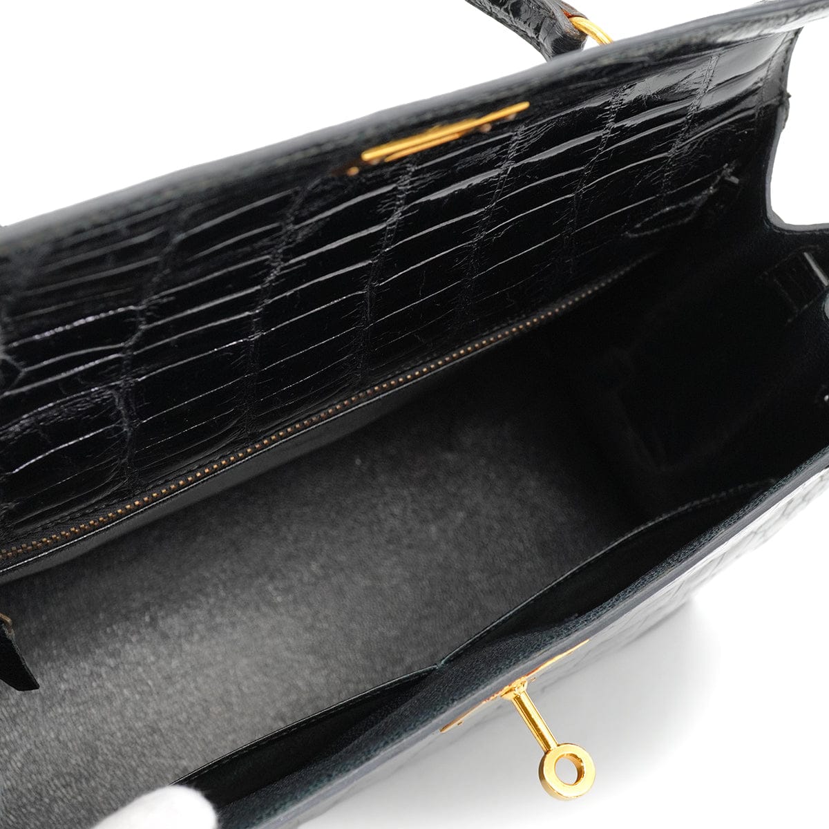 PURPOSE HERMES KELLY 28 SELLIER BLACK CROCODILE ALLIGATOR HAND SHOULDER BAG 1988 CIRCLE R GOLD HARDWARE 90327058