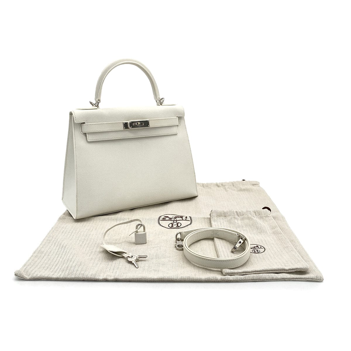 PURPOSE HERMES KELLY 28 SELLIER WHITE VEAU EPSOM HAND SHOULDER BAG □L PALLADIUM HARDWARE 90310266