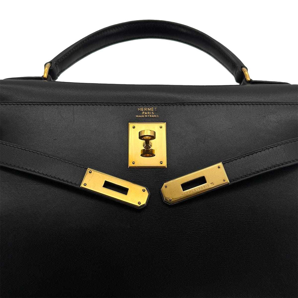 PURPOSE HERMES KELLY 32 SELLIER BLACK BOXCALF HAND SHOULDER BAG □C GOLD HARDWARE 90309800