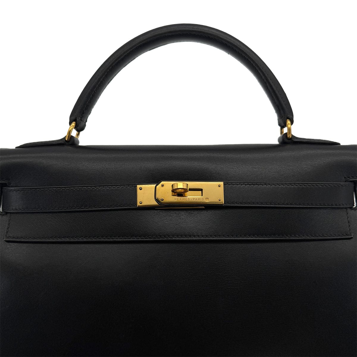 PURPOSE HERMES KELLY 32 SELLIER BLACK BOXCALF HAND SHOULDER BAG □C GOLD HARDWARE 90309800