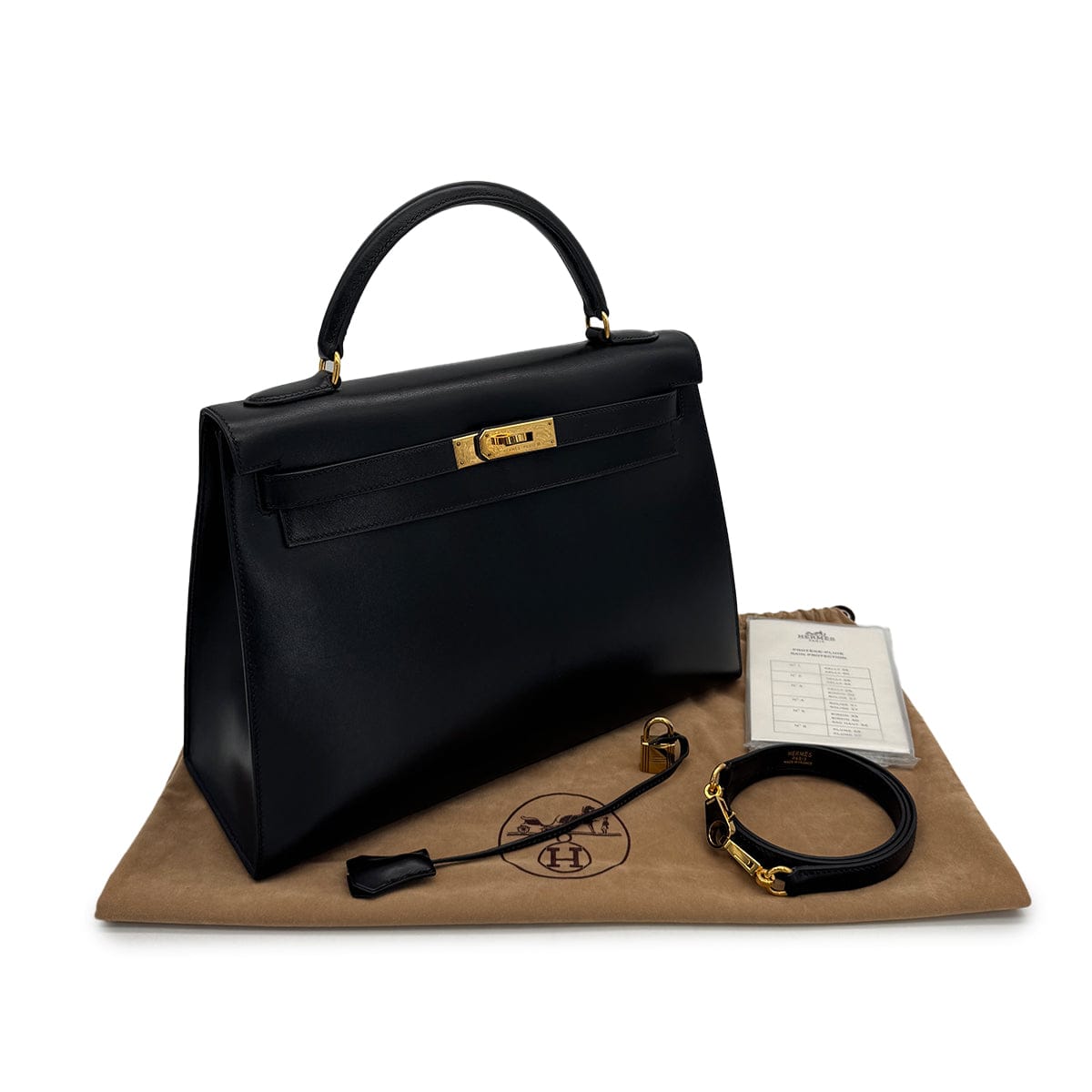 PURPOSE HERMES KELLY 32 SELLIER BLACK BOXCALF HAND SHOULDER BAG □C GOLD HARDWARE 90309800