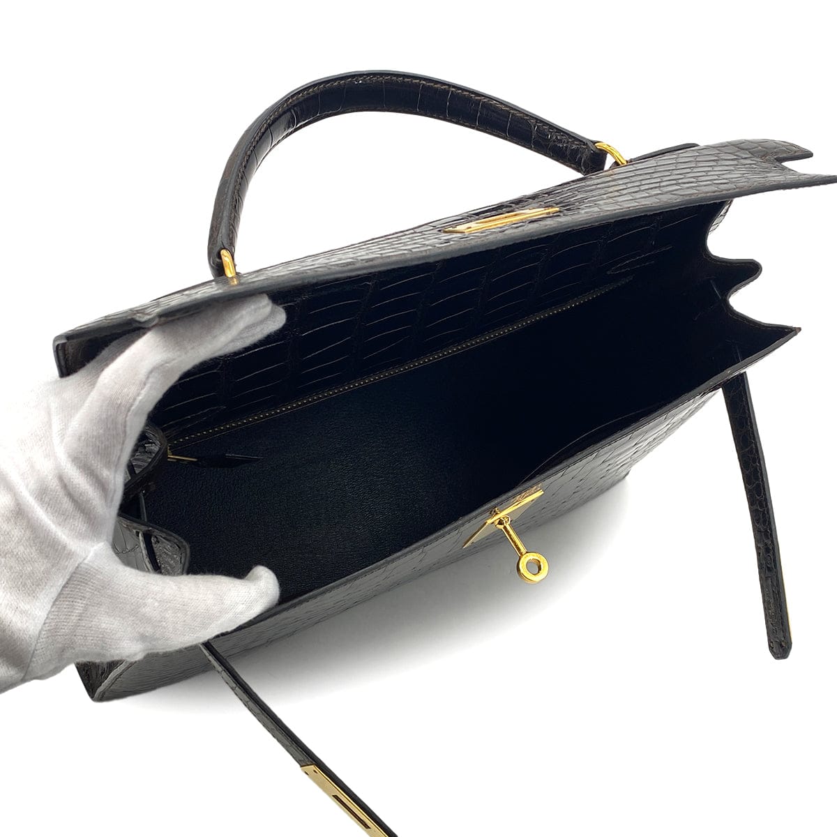 PURPOSE HERMES KELLY 32 SELLIER DARK BROWN ALLIGATOR HAND SHOULDER BAG 〇U GHW 90305113