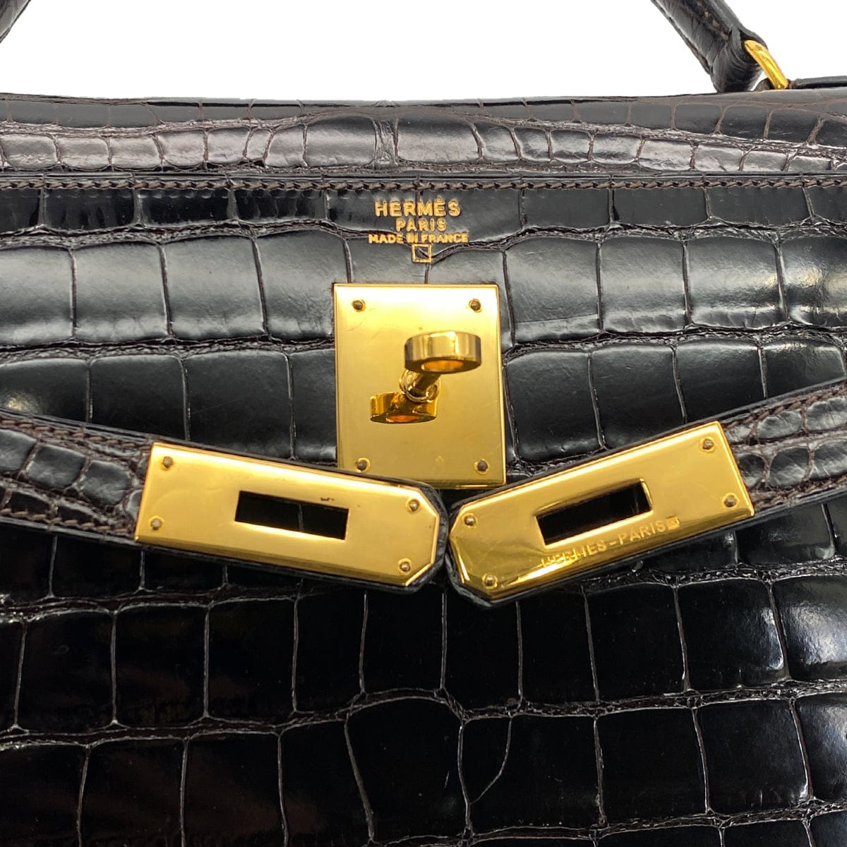 PURPOSE HERMES KELLY 32 SELLIER DARK BROWN ALLIGATOR HAND SHOULDER BAG 〇U GHW 90305113