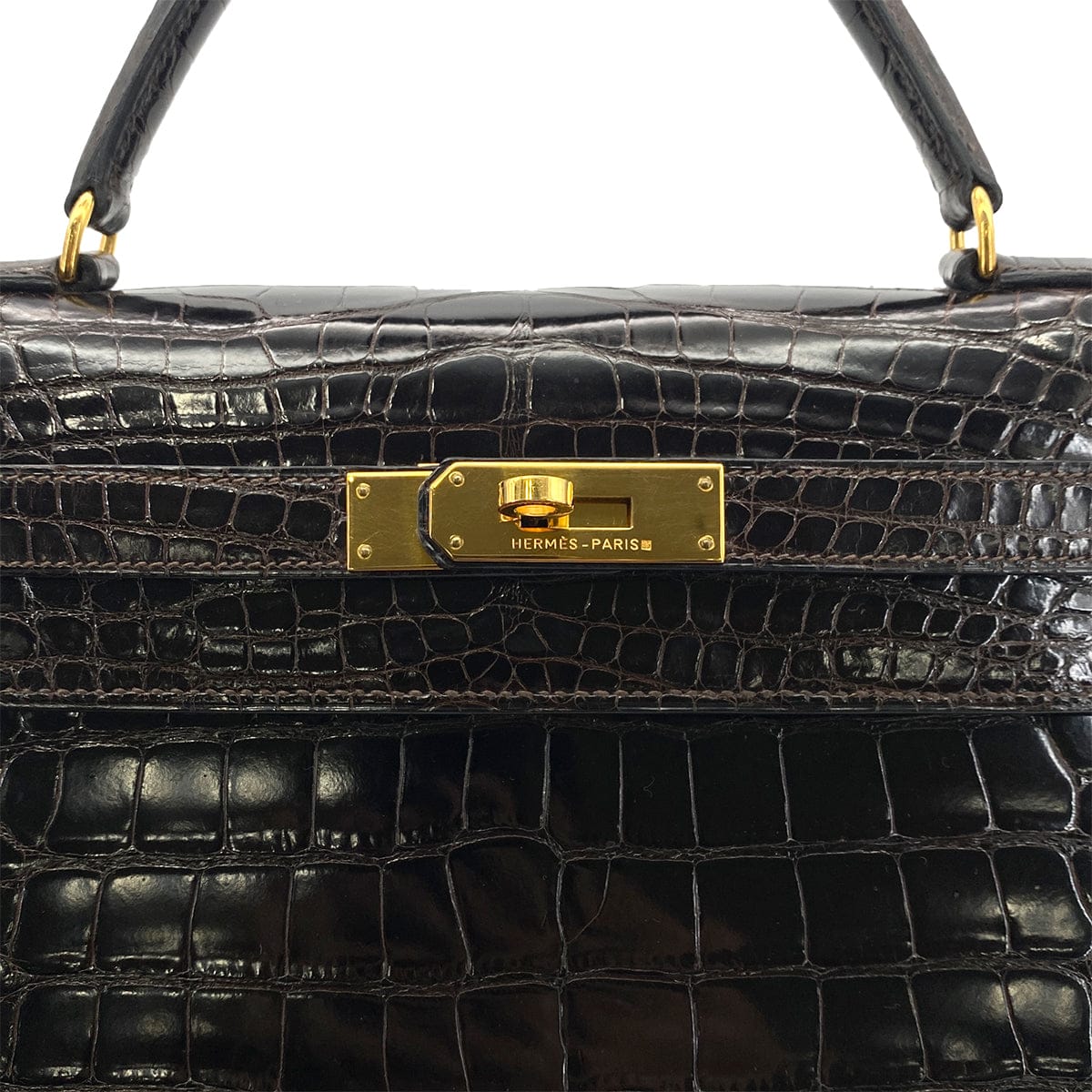 PURPOSE HERMES KELLY 32 SELLIER DARK BROWN ALLIGATOR HAND SHOULDER BAG 〇U GHW 90305113