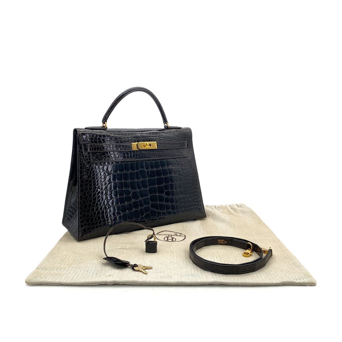 PURPOSE HERMES KELLY 32 SELLIER DARK BROWN ALLIGATOR HAND SHOULDER BAG 〇U GHW 90305113