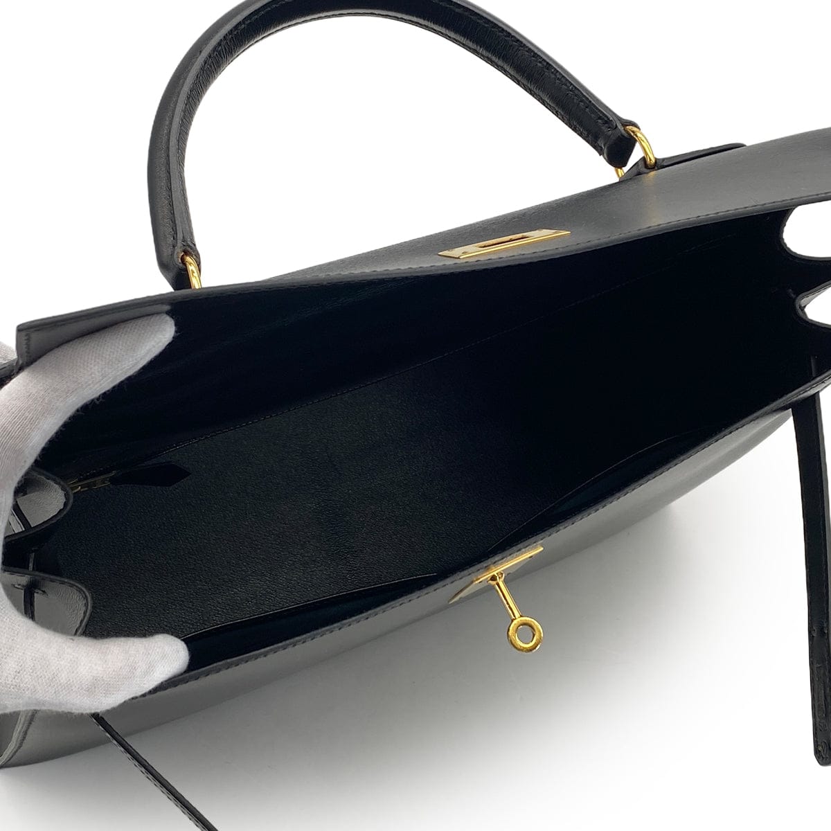 PURPOSE HERMES KELLY 35 SELLIER BLACK BOXCALF HAND SHOULDER BAG 1992 CIRCLE V GOLD HARDWARE 90326188