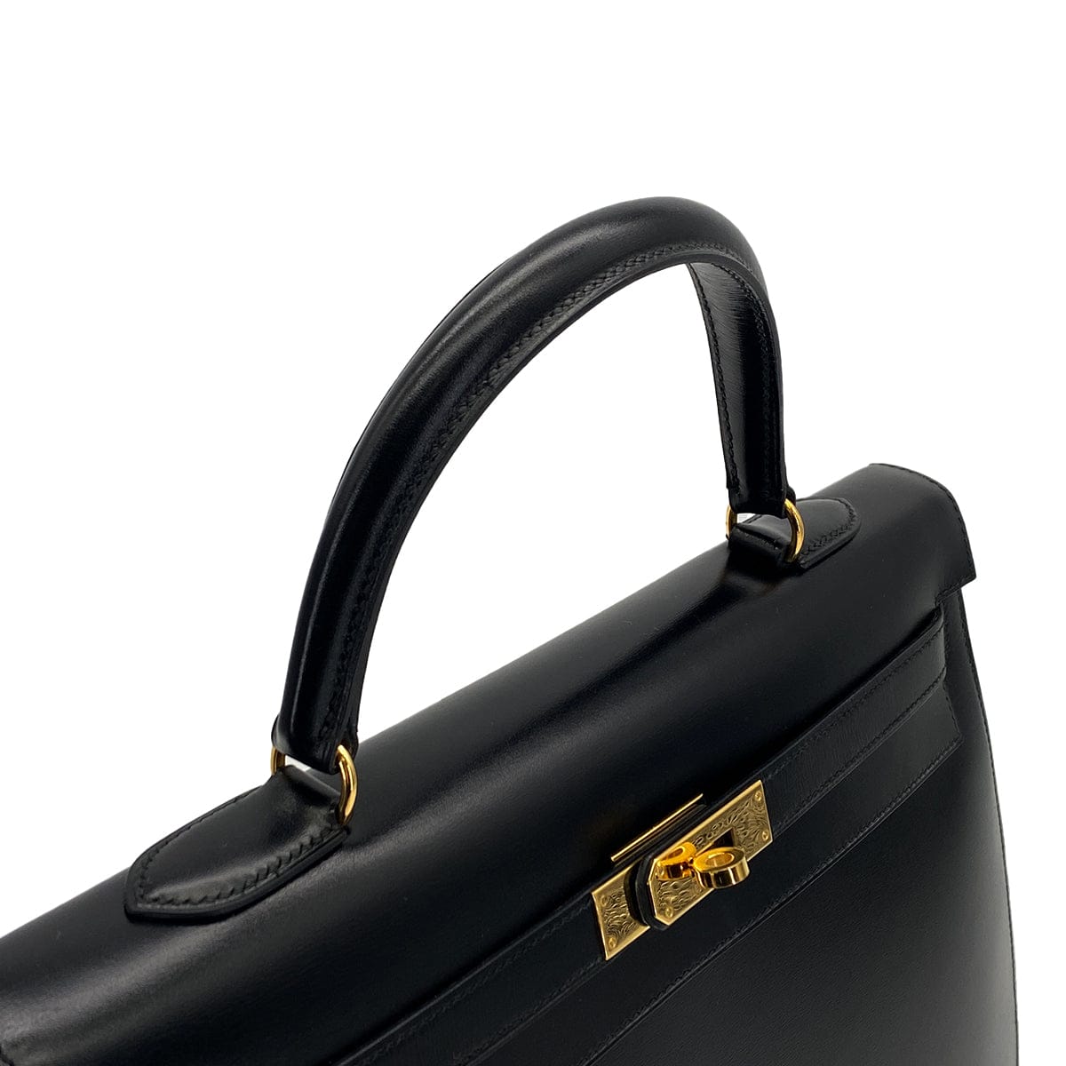 PURPOSE HERMES KELLY 35 SELLIER BLACK BOXCALF HAND SHOULDER BAG 1992 CIRCLE V GOLD HARDWARE 90326188