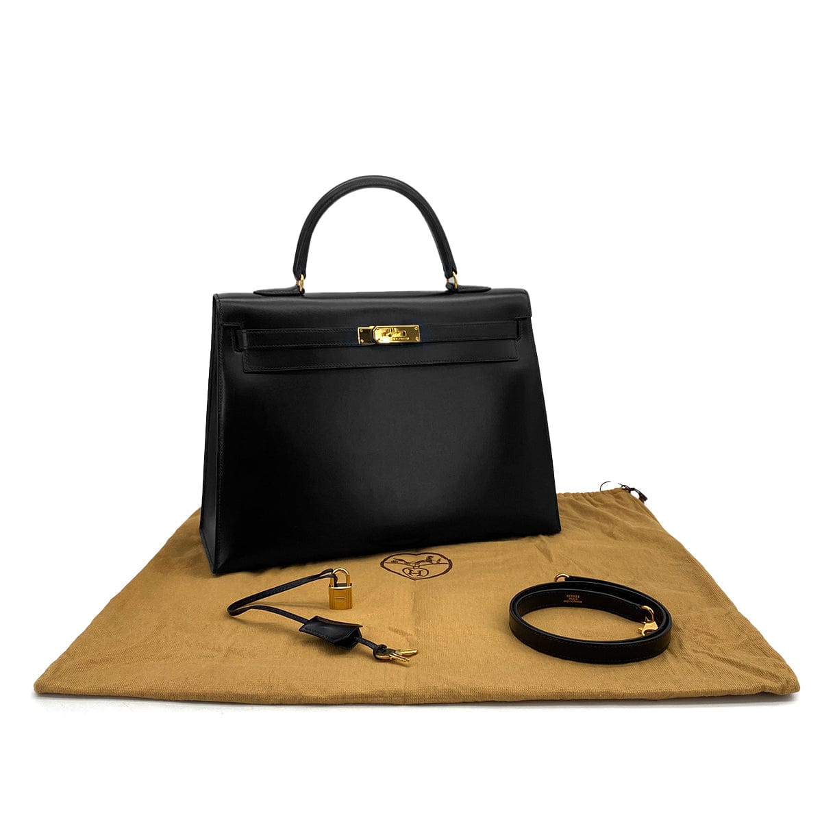 PURPOSE HERMES KELLY 35 SELLIER BLACK BOXCALF HAND SHOULDER BAG 1992 CIRCLE V GOLD HARDWARE 90326188