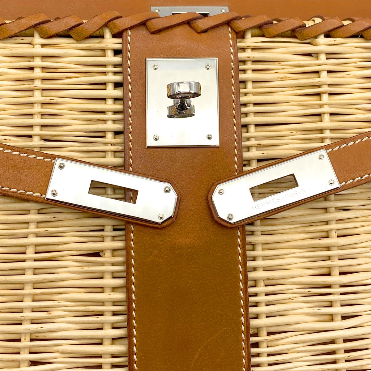 PURPOSE HERMES KELLY PICNIC 35 FAUVE VEAU BARENIA RATTAN HAND BAG 2011 SQUARE O PALLADIUM HARDWARE 90325643