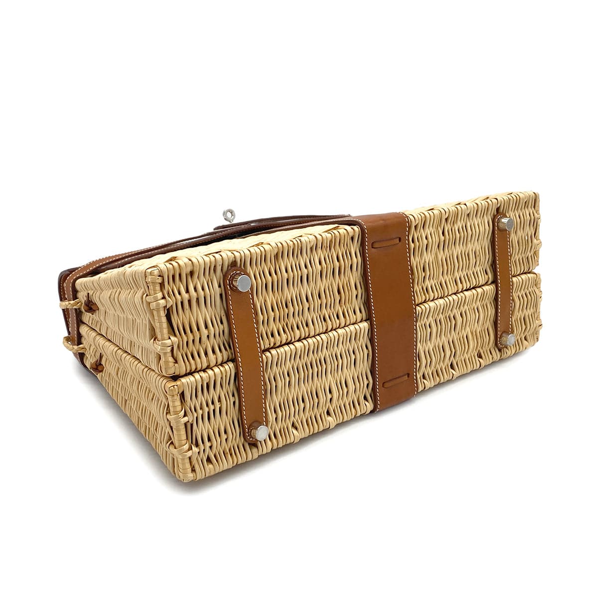 PURPOSE HERMES KELLY PICNIC 35 FAUVE VEAU BARENIA RATTAN HAND BAG 2011 SQUARE O PALLADIUM HARDWARE 90325643
