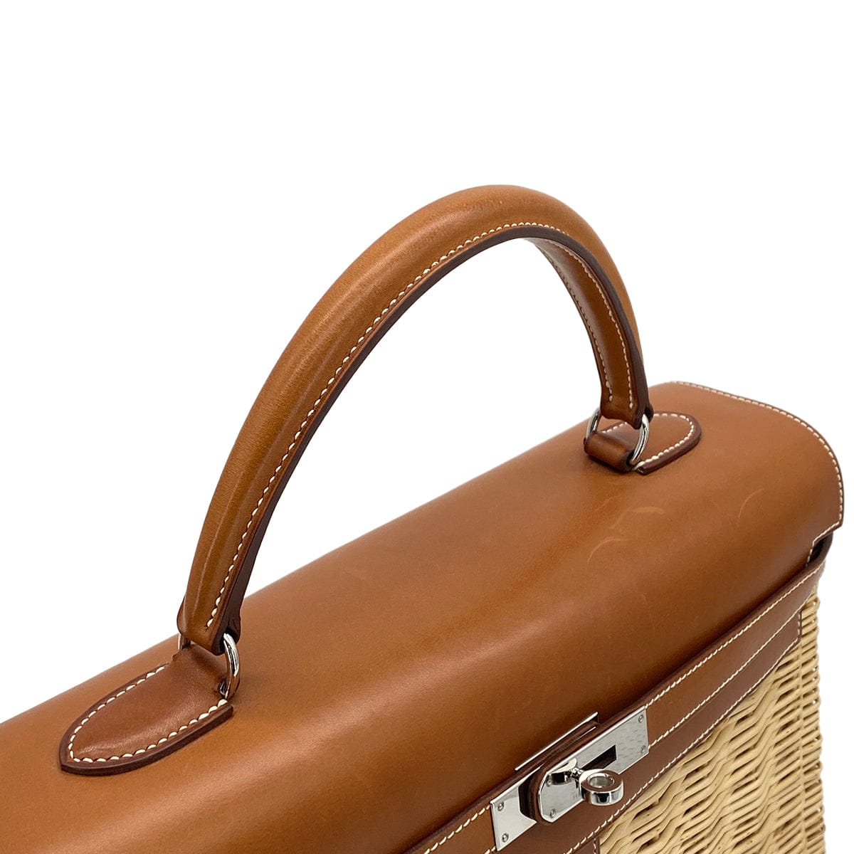 PURPOSE HERMES KELLY PICNIC 35 FAUVE VEAU BARENIA RATTAN HAND BAG 2011 SQUARE O PALLADIUM HARDWARE 90325643