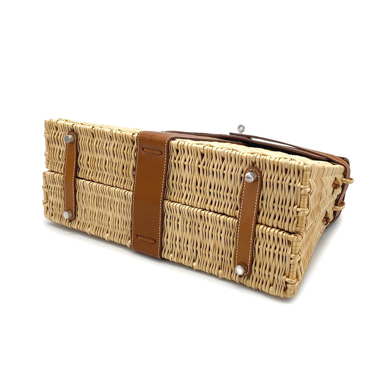 PURPOSE HERMES KELLY PICNIC 35 FAUVE VEAU BARENIA RATTAN HAND BAG 2011 SQUARE O PALLADIUM HARDWARE 90325643