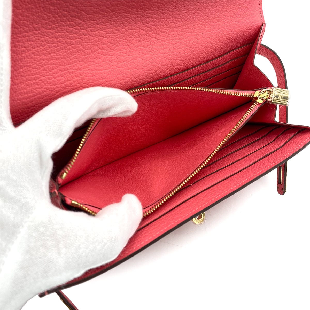 PURPOSE HERMES KELLY WALLET LONG ROSE LIPSTICK CHEVRE 2016 X GOLD HARDWARE 90308369