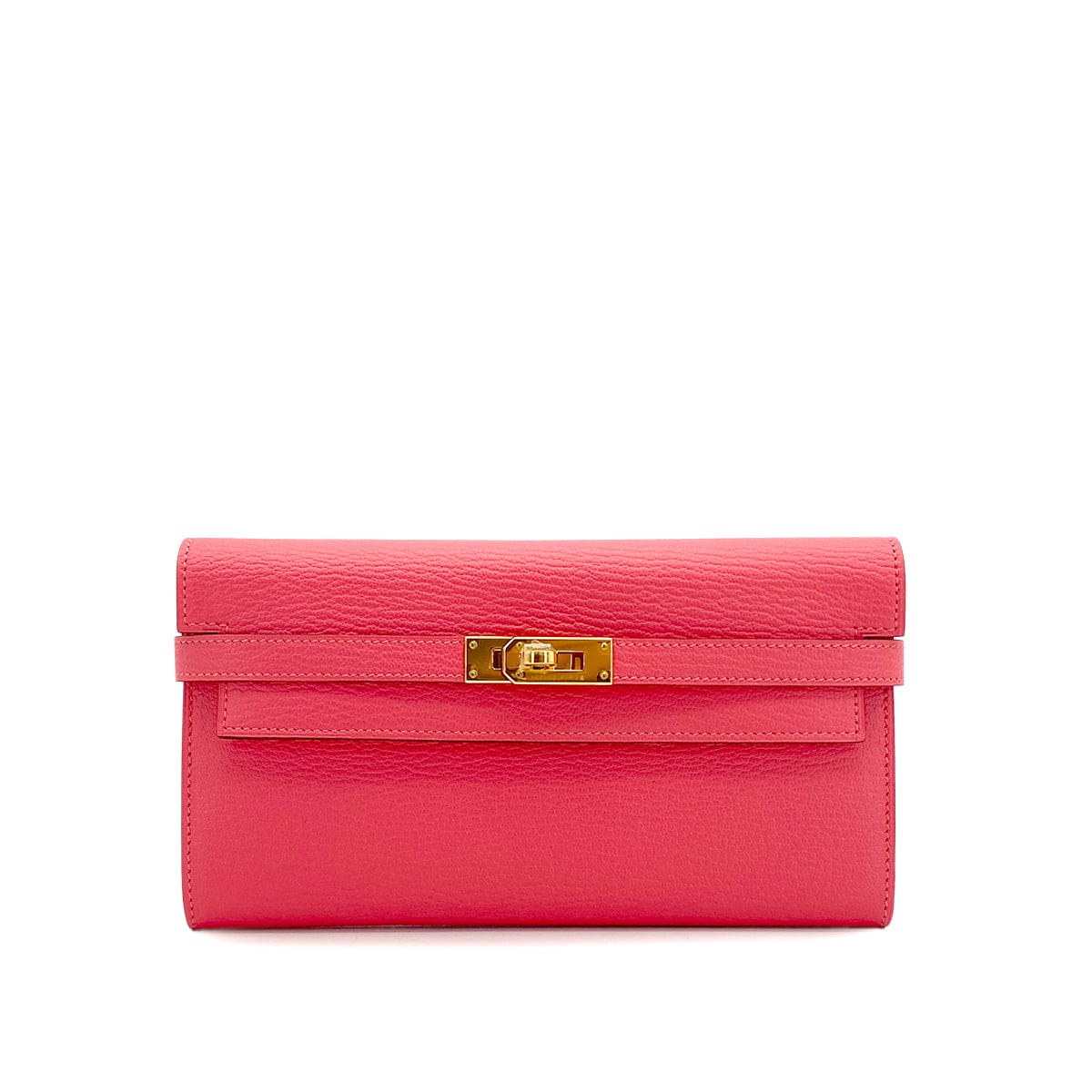 PURPOSE HERMES KELLY WALLET LONG ROSE LIPSTICK CHEVRE 2016 X GOLD HARDWARE 90308369