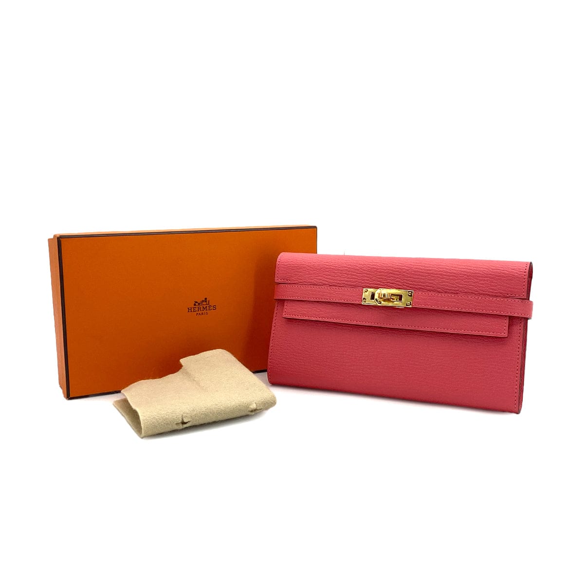 PURPOSE HERMES KELLY WALLET LONG ROSE LIPSTICK CHEVRE 2016 X GOLD HARDWARE 90308369