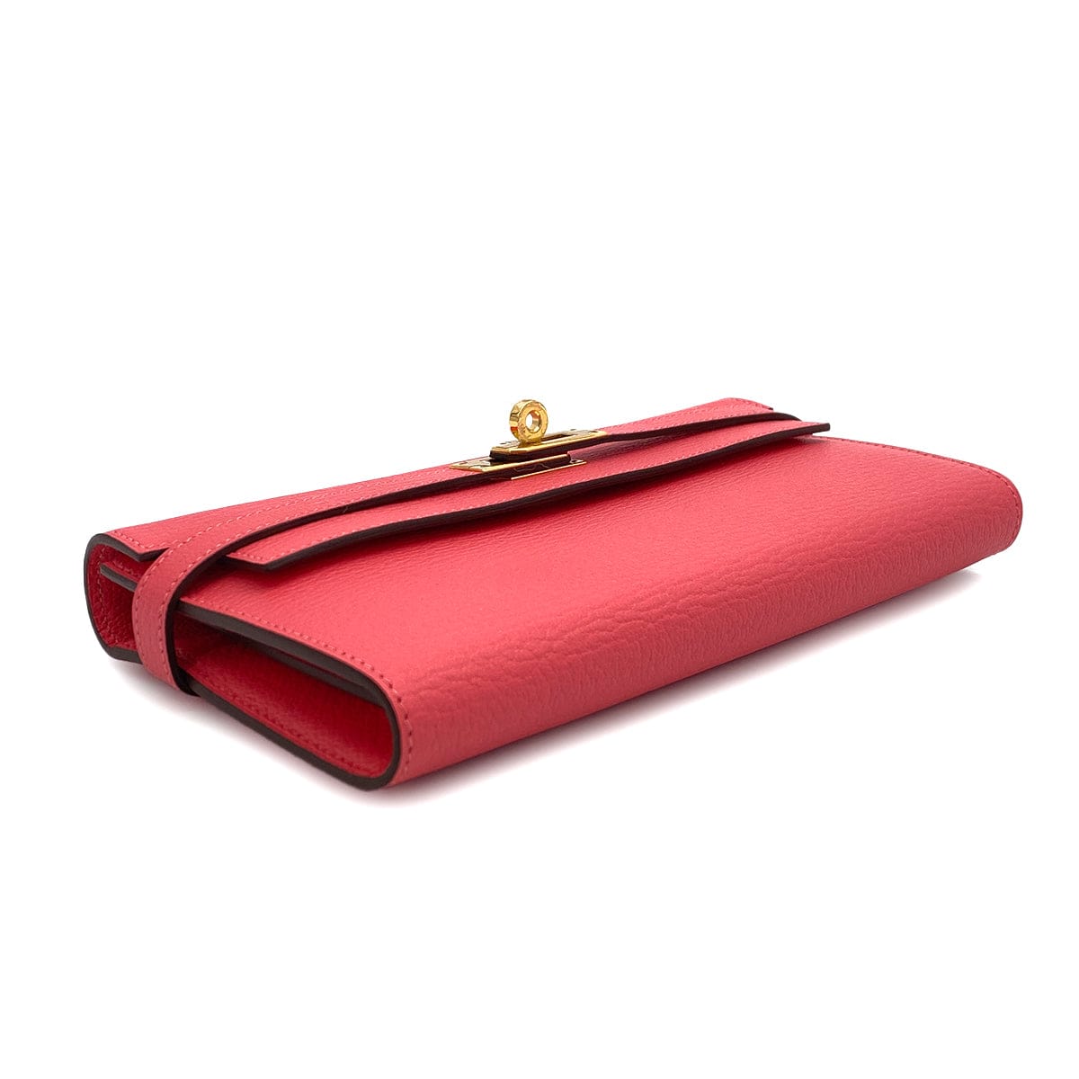 PURPOSE HERMES KELLY WALLET LONG ROSE LIPSTICK CHEVRE 2016 X GOLD HARDWARE 90308369