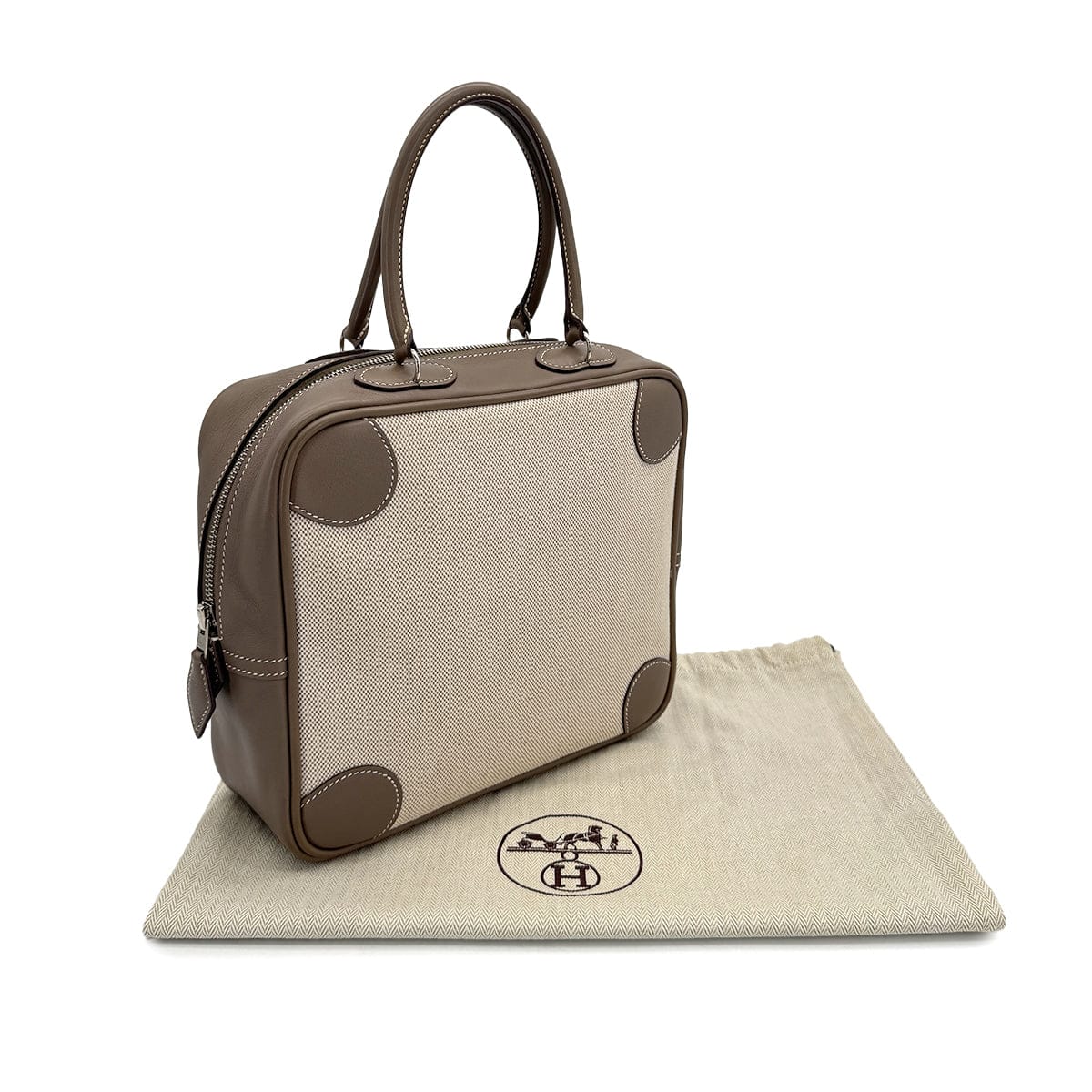 PURPOSE HERMES OMNIBUS PM ETOUPE TOILE H VEAU SWIFT HAND BAG □K PALLADIUM HARDWARE 90307371