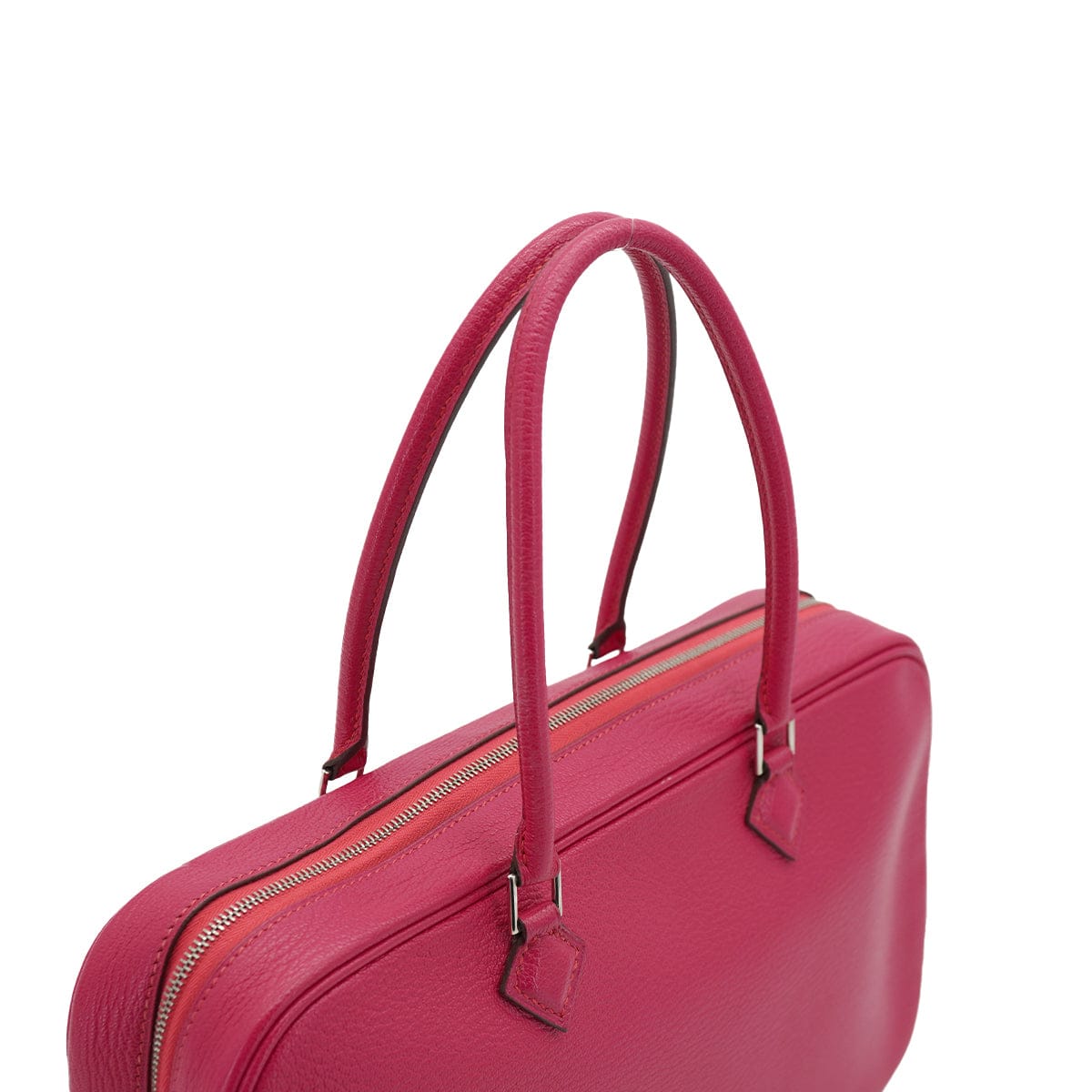 PURPOSE HERMES PLUME ELAN 28 FUCHSIA PINK CHEVRE HAND BAG 2006 SQUARE J PALLADIUM HARDWARE 90335573