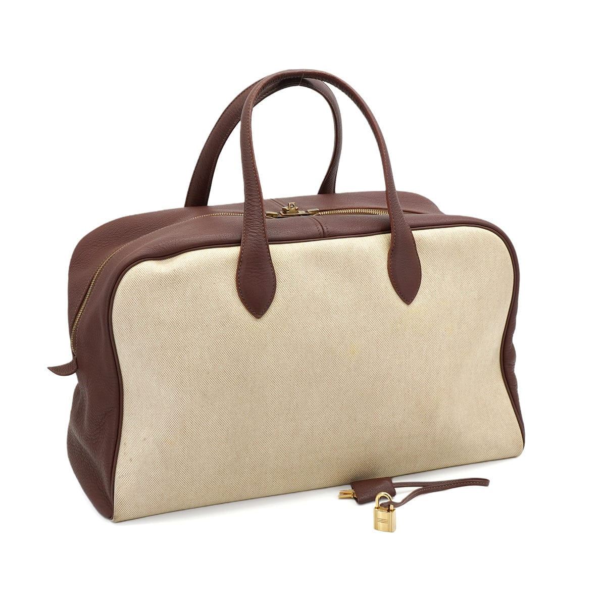 PURPOSE HERMES VICTORIA 43 TERRE TOILE H TAURILLON CLEMENCE HAND BAG GOLD HARDWARE 90347823