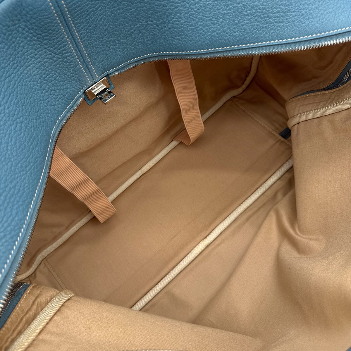 PURPOSE HERMES VICTORIA 50 BLUE JEAN TAURILLON CLEMENCE HAND BAG □C PALLADIUM HARDWARE 90310303