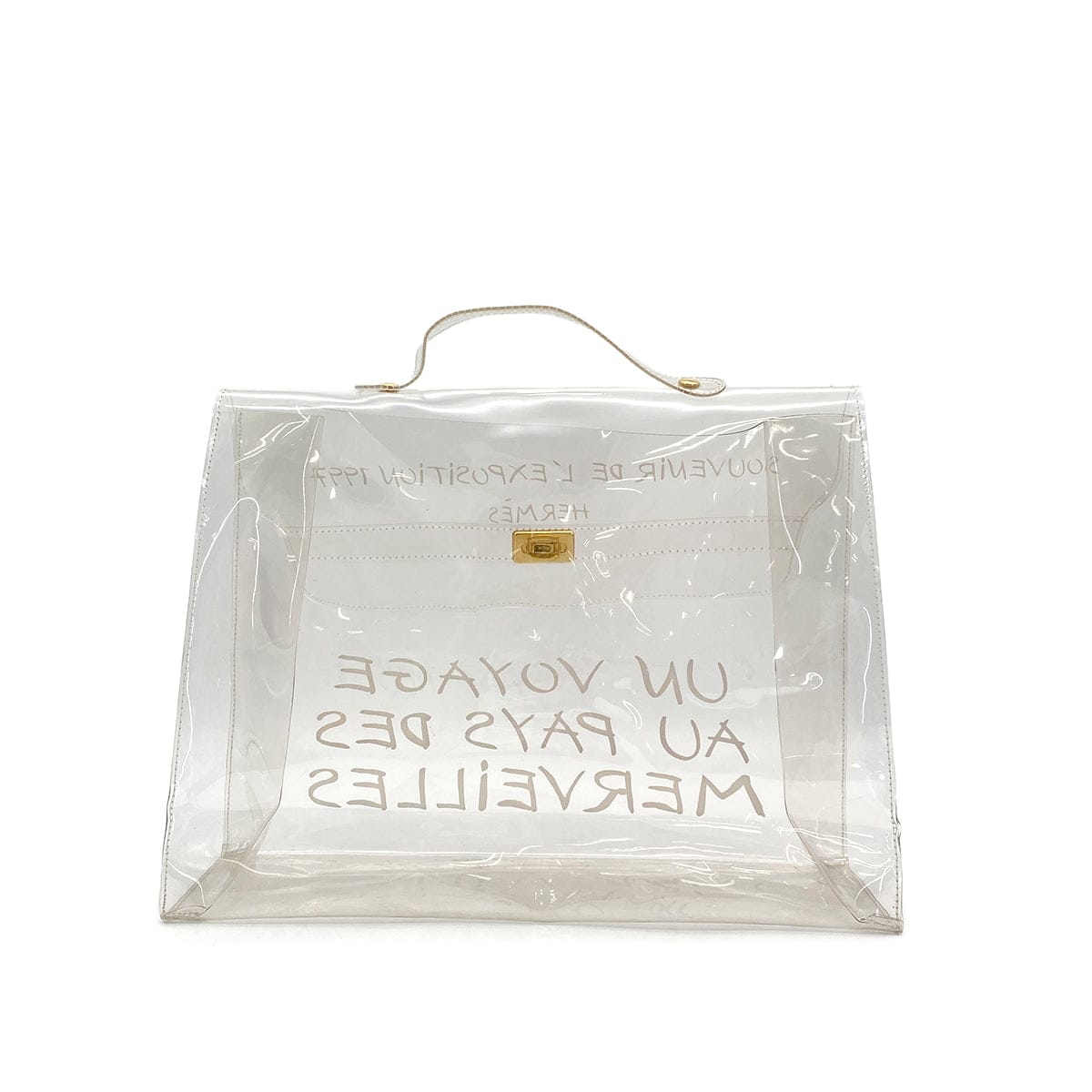 PURPOSE HERMES VINYL KELLY SOUVENIR DE L' EXPOSITION 1997 CLEAR HAND BAG GOLD HARDWARE 90318291